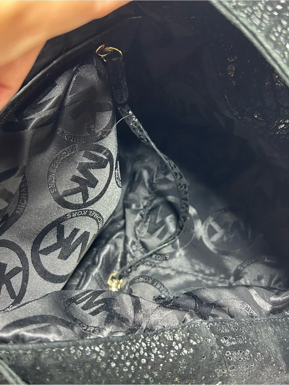 Michael Kors Black Snakeskin Hobo Shoulder Bag Purse Y2K Sparkle Gold Hardware